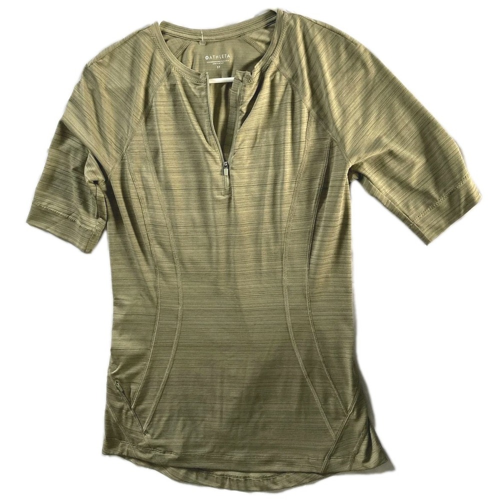 Athleta Shirt Womens Small Tall Green Half Zip Short Sleeve Running Athletic Top